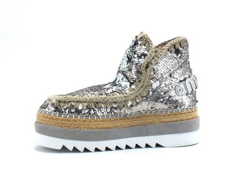 MOU Eskimo Jute Eva All Sequins Stivaletto Platform Sequins Gun Metal MU.SW301001G - Sandrini Calzature e Abbigliamento