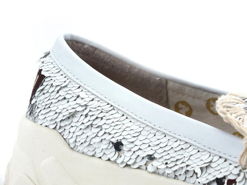 MOU Eskimo Mocassin Trainer Sequin Mocassino Pailettes White Silver MU.SW201010G - Sandrini Calzature e Abbigliamento