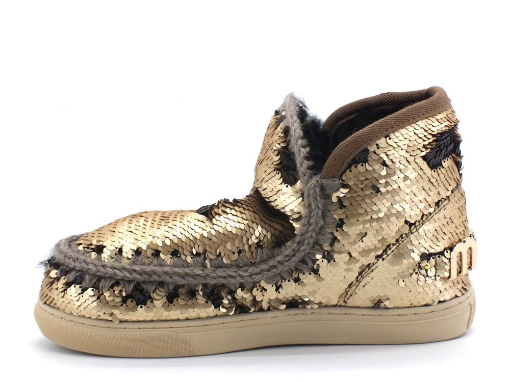 MOU Eskimo Sneaker Big Metal Logo Stivale Pelo Pailettes Sequins Gold Matt MU.FW111008G - Sandrini Calzature e Abbigliamento