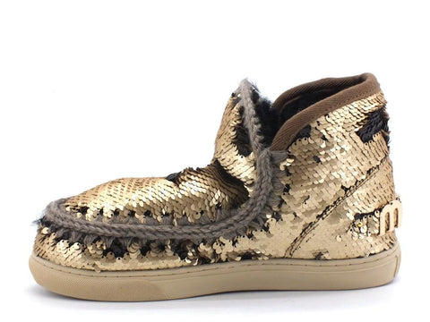 MOU Eskimo Sneaker Big Metal Logo Stivale Pelo Pailettes Sequins Gold Matt MU.FW111008G - Sandrini Calzature e Abbigliamento