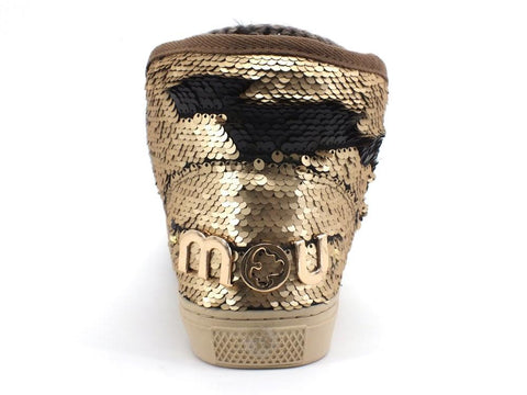 MOU Eskimo Sneaker Big Metal Logo Stivale Pelo Pailettes Sequins Gold Matt MU.FW111008G - Sandrini Calzature e Abbigliamento