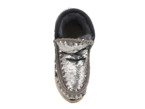 MOU Eskimo Sneaker Big Metal Logo Stivale Pelo Pailettes Sequins Gun Metal MU.FW111008G - Sandrini Calzature e Abbigliamento