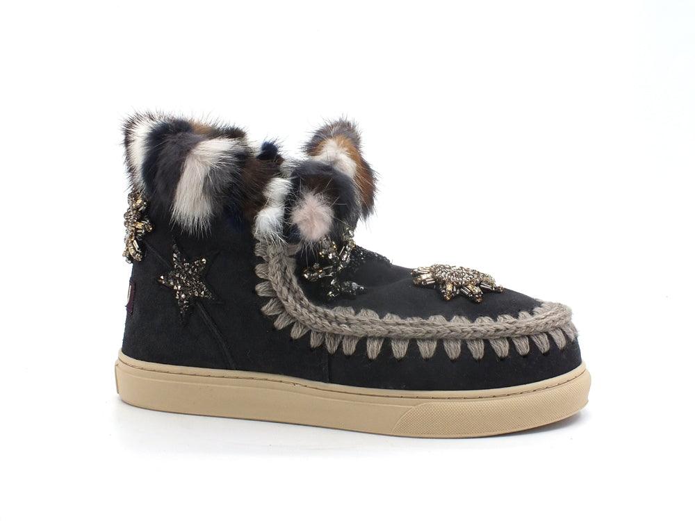 MOU Eskimo Sneaker Star Patches & Mink Stivaletto Off Black MU.FW111006A - Sandrini Calzature e Abbigliamento