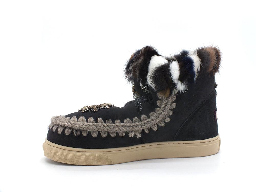 MOU Eskimo Sneaker Star Patches & Mink Stivaletto Off Black MU.FW111006A - Sandrini Calzature e Abbigliamento