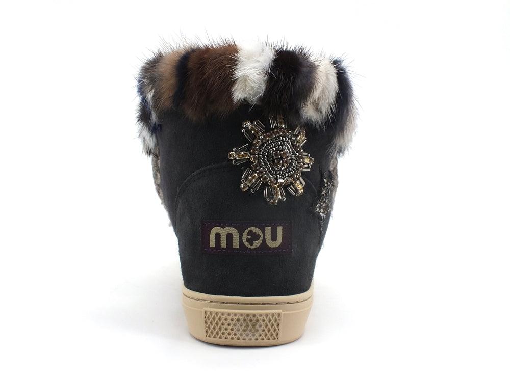 MOU Eskimo Sneaker Star Patches & Mink Stivaletto Off Black MU.FW111006A - Sandrini Calzature e Abbigliamento