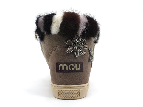 MOU Eskimo Sneaker Star Patches & Mink Stivaletto Pelo Stelle Grey MU.FW111006A - Sandrini Calzature e Abbigliamento