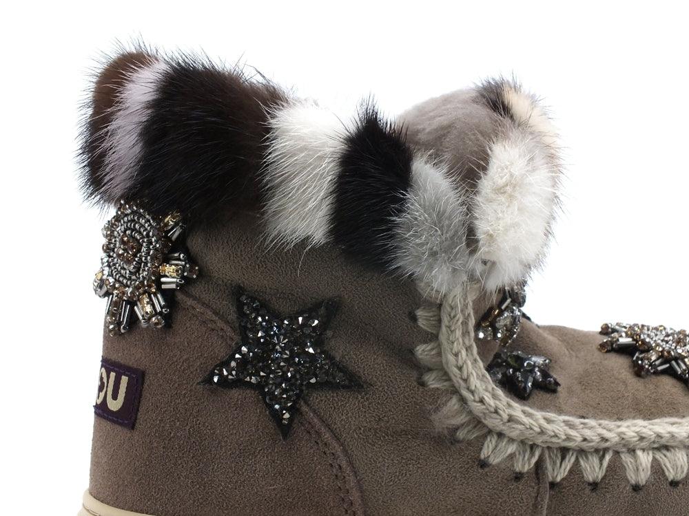 MOU Eskimo Sneaker Star Patches & Mink Stivaletto Pelo Stelle Grey MU.FW111006A - Sandrini Calzature e Abbigliamento