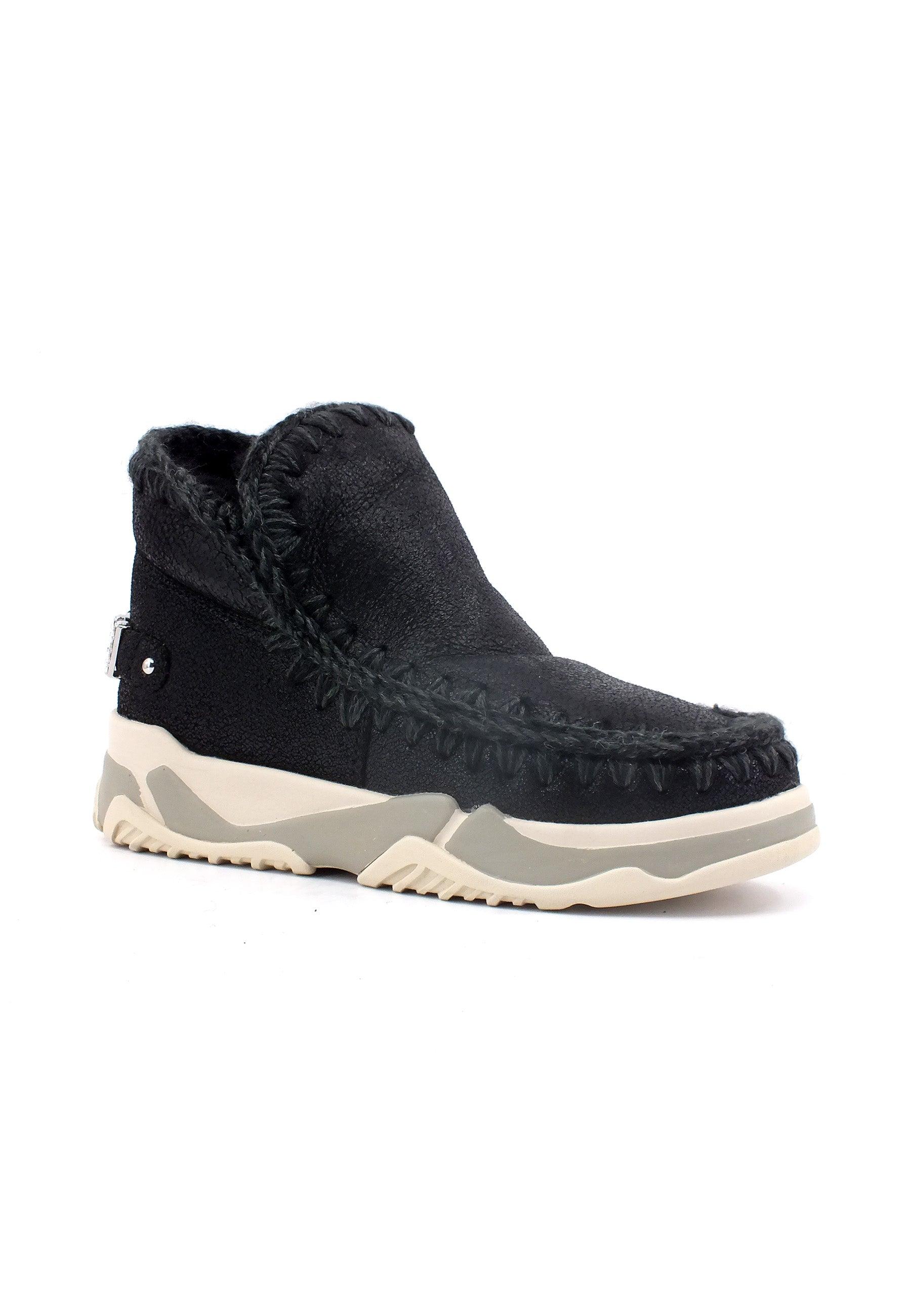 MOU Eskimo Trainer Stivaletto Pelo Donna Cracked Black Grey MU.FW201013B - Sandrini Calzature e Abbigliamento