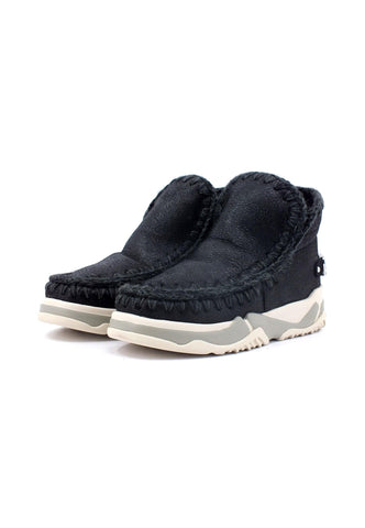 MOU Eskimo Trainer Stivaletto Pelo Donna Cracked Black Grey MU.FW201013B - Sandrini Calzature e Abbigliamento