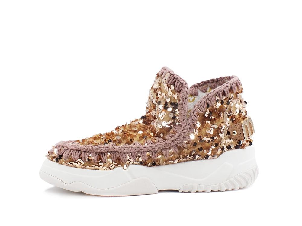 MOU Eskimo Trainer Tone On Tone Sequins Stivaletto Pailettes Rose Brown MU.SW201007G - Sandrini Calzature e Abbigliamento