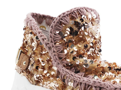 MOU Eskimo Trainer Tone On Tone Sequins Stivaletto Pailettes Rose Brown MU.SW201007G - Sandrini Calzature e Abbigliamento
