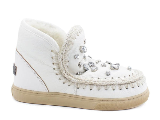 MOU Mini Eskimo Sneaker Rhinestones Stivale Pelo Pietre Waxi White MU.FW111001C - Sandrini Calzature e Abbigliamento