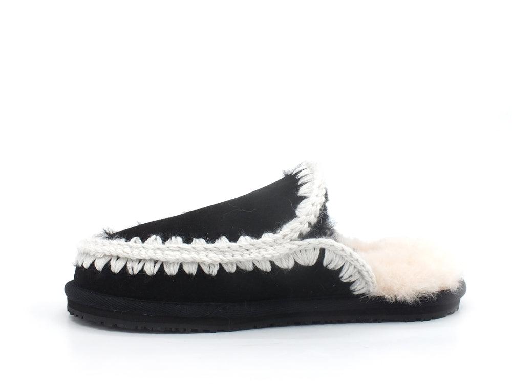 MOU Slipper Full Eskimo Stitch Ciabatta Pelo Black White MU.FW161007A - Sandrini Calzature e Abbigliamento