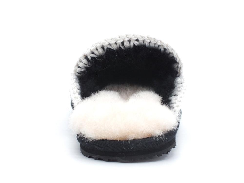 MOU Slipper Full Eskimo Stitch Ciabatta Pelo Black White MU.FW161007A - Sandrini Calzature e Abbigliamento