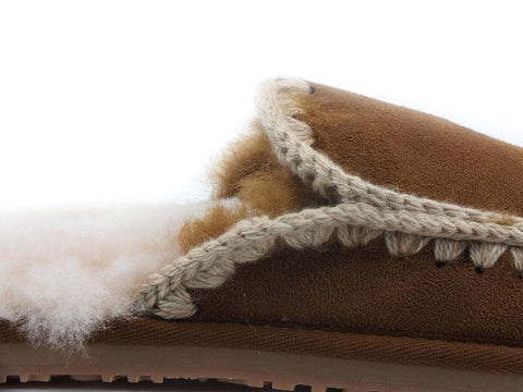 MOU Slipper Full Eskimo Stitch Ciabatta Pelo Cognac MU.FW161007A - Sandrini Calzature e Abbigliamento
