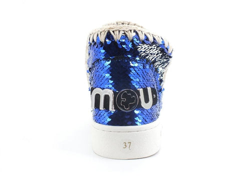 MOU Summer Eskimo Sneaker Big Metal Logo Pailettes Electric Blue Jeans MU.SW211001G - Sandrini Calzature e Abbigliamento