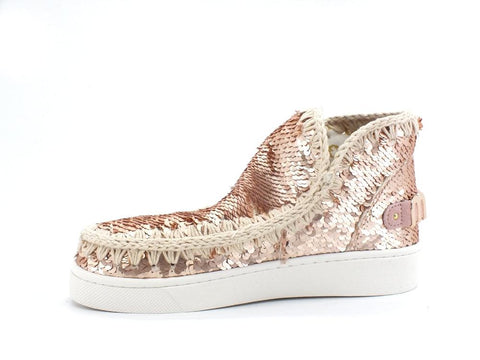 MOU Summer Eskimo Sneaker Big Metal Logo Pailettes Sequins Rosegold MU.SW211001G - Sandrini Calzature e Abbigliamento