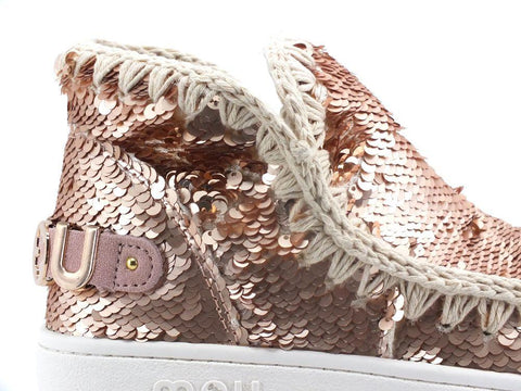 MOU Summer Eskimo Sneaker Big Metal Logo Pailettes Sequins Rosegold MU.SW211001G - Sandrini Calzature e Abbigliamento