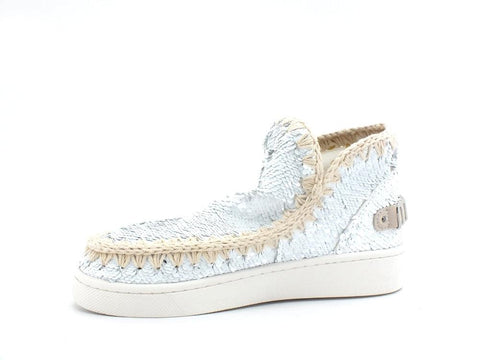 MOU Summer Eskimo Sneaker Big Metal Logo Pailettes White Silver MU.SW211001G - Sandrini Calzature e Abbigliamento