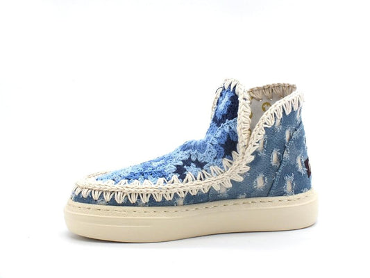 MOU Summer Eskimo Sneaker Bold Crochet Upper Denim Blue Patchwork MU.SW411005S - Sandrini Calzature e Abbigliamento