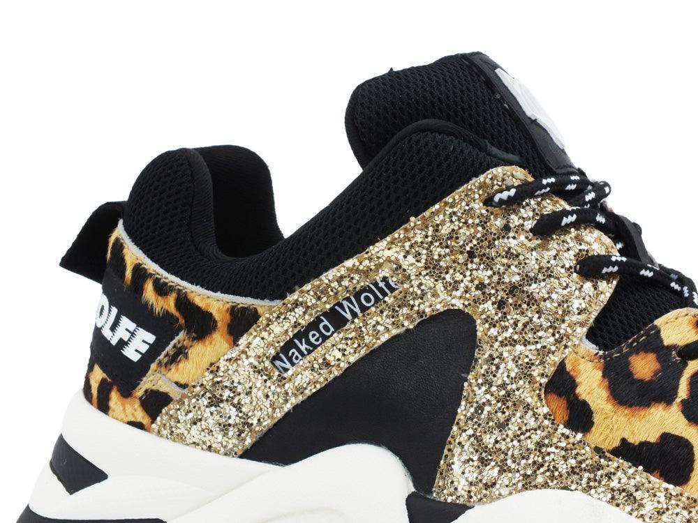 NAKED WOLFE Track Gold Glitter Black Leopard NWSTRACK - Sandrini Calzature e Abbigliamento