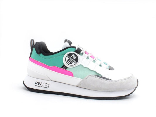 NORTH SAILS Sneaker Running Donna Tricolor White Water Green Pink Fluo RW-03REEF038 - Sandrini Calzature e Abbigliamento