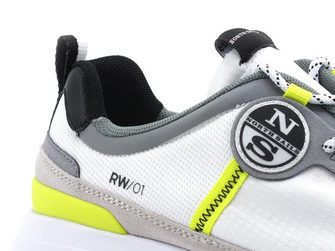 NORTH SAILS Sneaker Running Tricolor Uomo White Gray Yellow Fluo RW-01WAVE015 - Sandrini Calzature e Abbigliamento