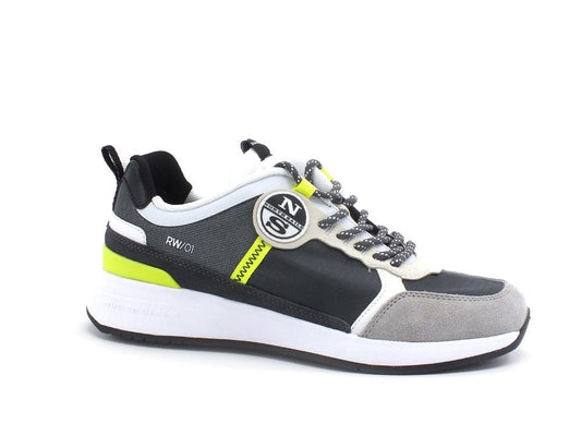 NORTH SAILS Sneaker Running Uomo Tricolor Gray White Yellow Fluo RW-01WAVE021 - Sandrini Calzature e Abbigliamento