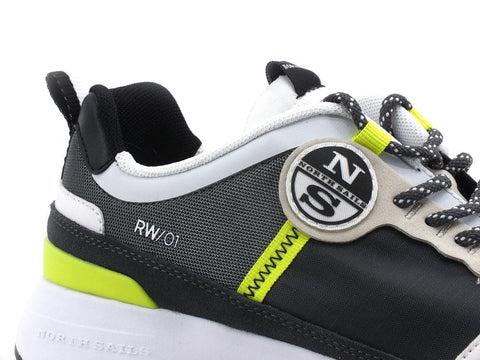 NORTH SAILS Sneaker Running Uomo Tricolor Gray White Yellow Fluo RW-01WAVE021 - Sandrini Calzature e Abbigliamento