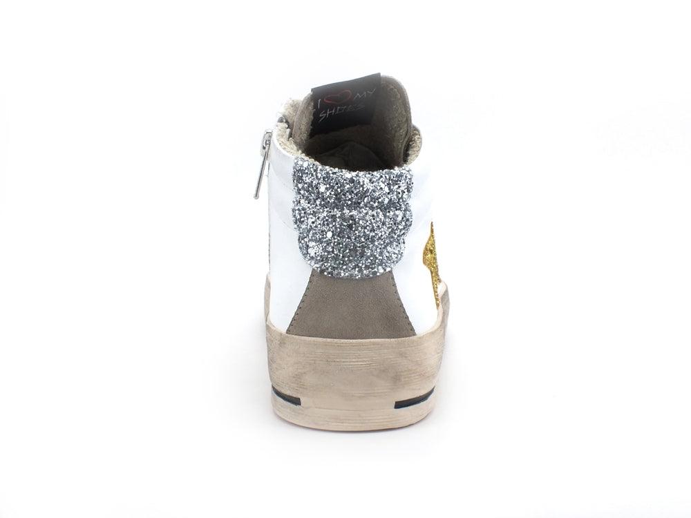 OKINAWA Mid Plus Limited Sneaker Mid Glitter Bianco Gold 1955 - Sandrini Calzature e Abbigliamento