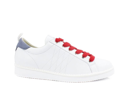 PAN CHIC Low Cut Sneaker Uomo Pelle Nubuk White Denim Red P01M16001LK1 - Sandrini Calzature e Abbigliamento