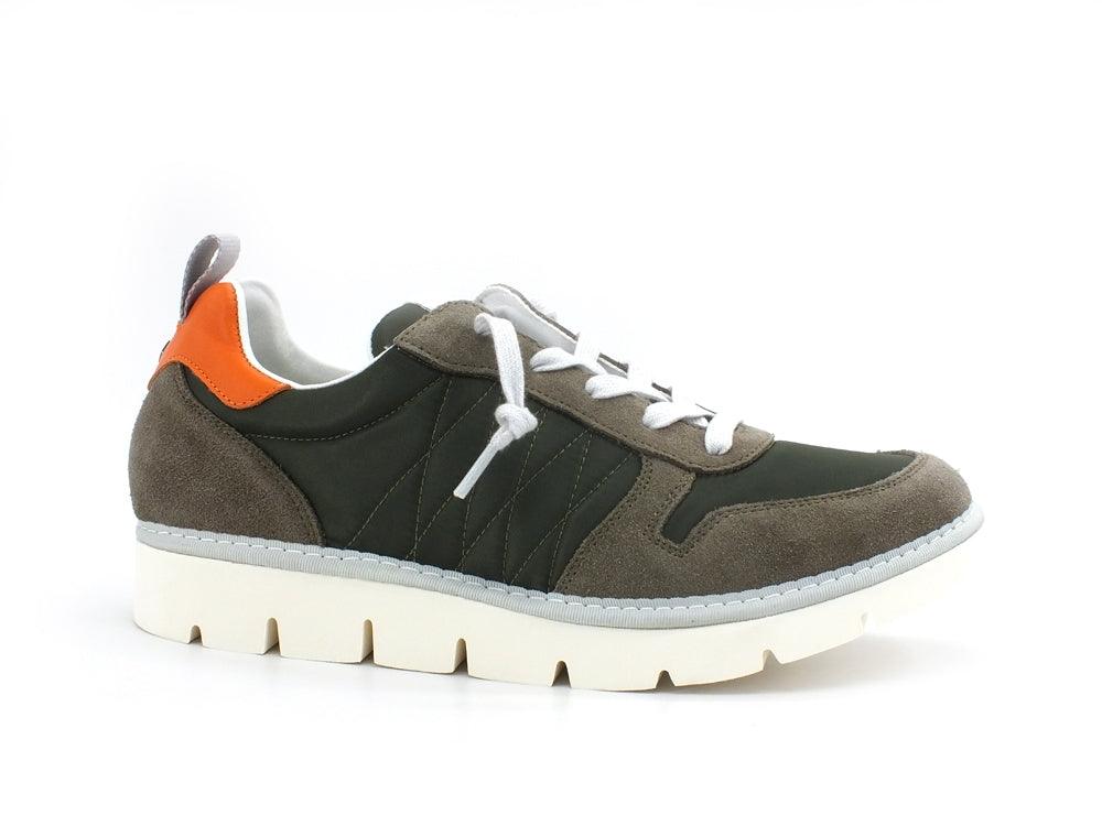 PAN CHIC Low Cut Sneaker Uomo Pelle Nylon Military Green Sage Orange P05M18021TS2 - Sandrini Calzature e Abbigliamento