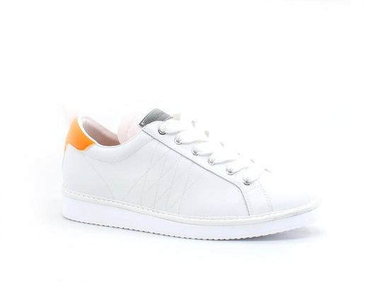 PAN CHIC Sneaker Pelle Lace - Up White Neon Orange P01M220010075 - Sandrini Calzature e Abbigliamento