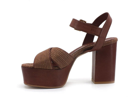 PAOLA FERRI Nizza Rafia Sandalo Chunky Tacco Brown D7460 - Sandrini Calzature e Abbigliamento