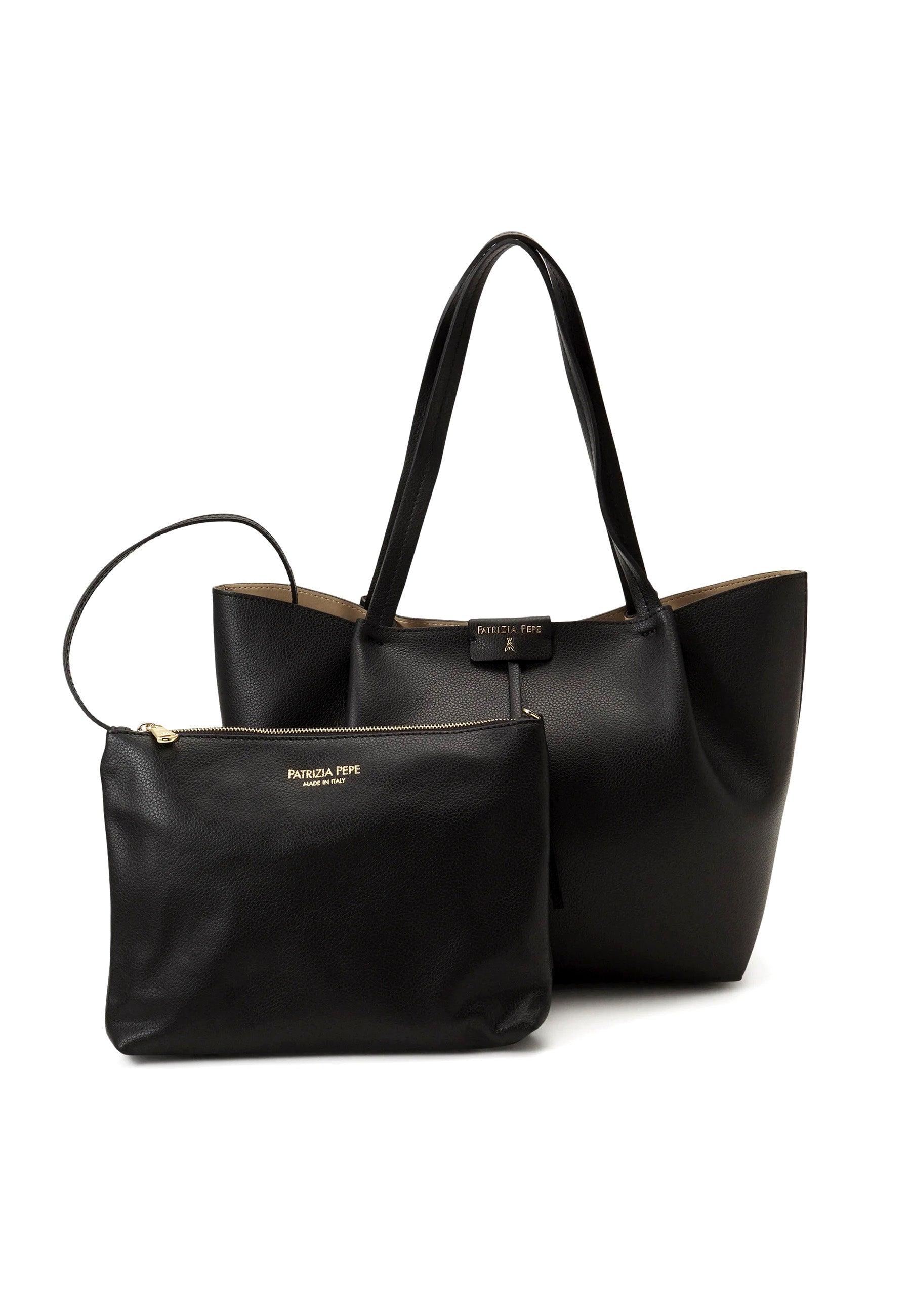 PATRIZIA PEPE Borsa Tote Black Light Gold CB8895-L001 - Sandrini Calzature e Abbigliamento