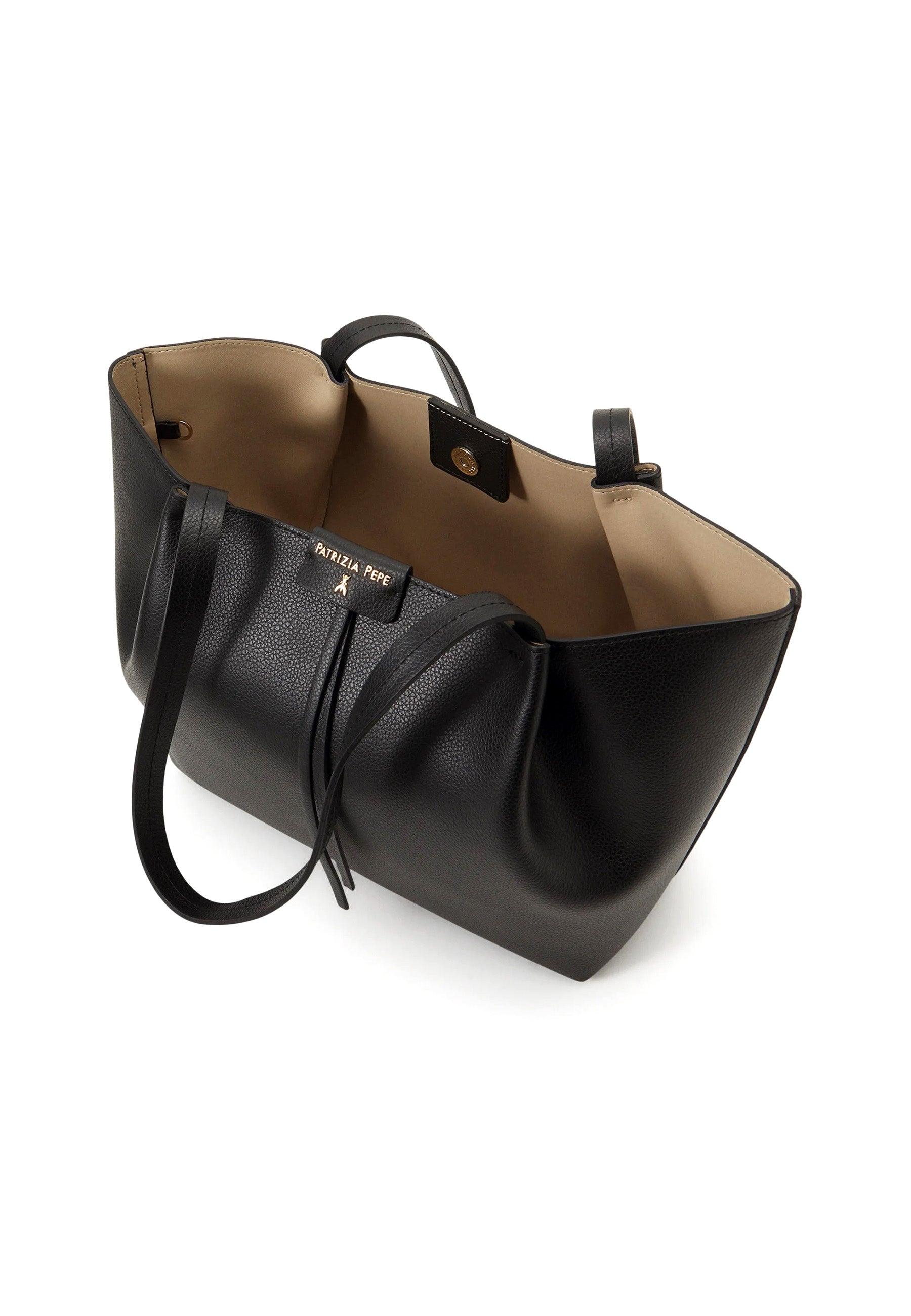 PATRIZIA PEPE Borsa Tote Black Light Gold CB8895-L001 - Sandrini Calzature e Abbigliamento