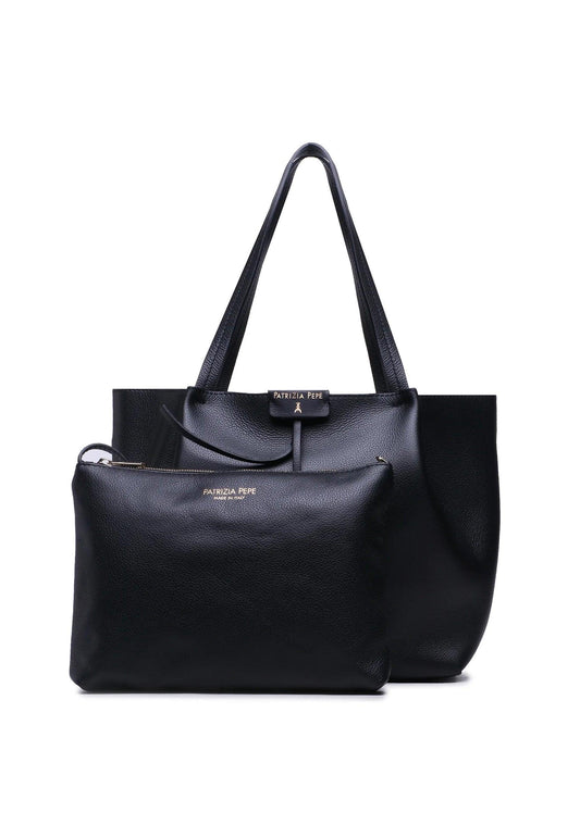 PATRIZIA PEPE Borsa Tote Mid Black Light Gold CB8895-L001 - Sandrini Calzature e Abbigliamento