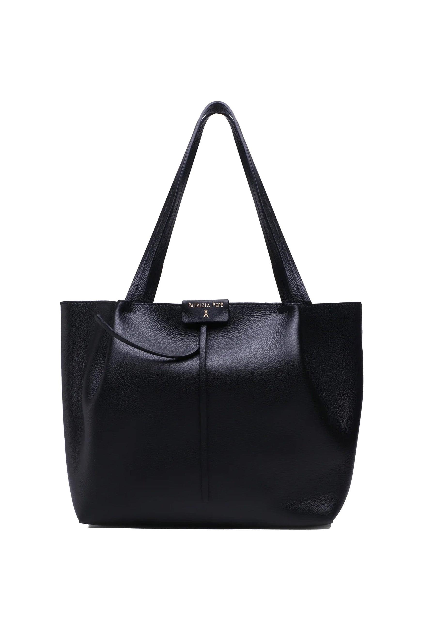 PATRIZIA PEPE Borsa Tote Mid Black Light Gold CB8895-L001 - Sandrini Calzature e Abbigliamento