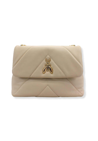 PATRIZIA PEPE Borsa Tracolla Satchel Logo Beige Ocean Sand CB0302-L006 - Sandrini Calzature e Abbigliamento