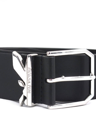 PATRIZIA PEPE Cintura Donna Logo Borchie Silver Nera 8W0005-L051 - Sandrini Calzature e Abbigliamento
