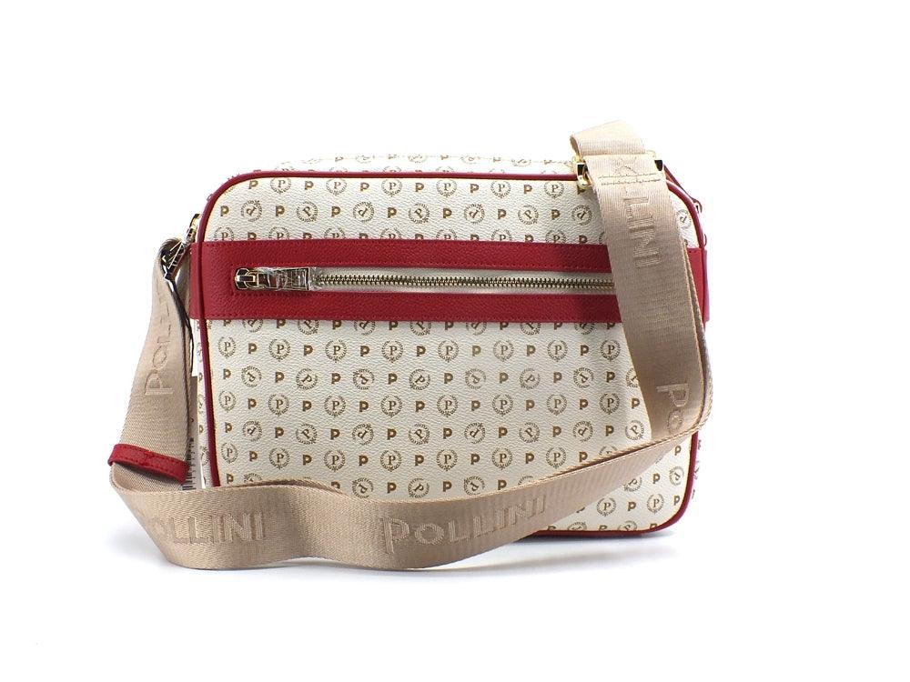 POLLINI Borsa Messenger Triple Zip Avorio Rosso TE8402PP02Q1110B - Sandrini Calzature e Abbigliamento