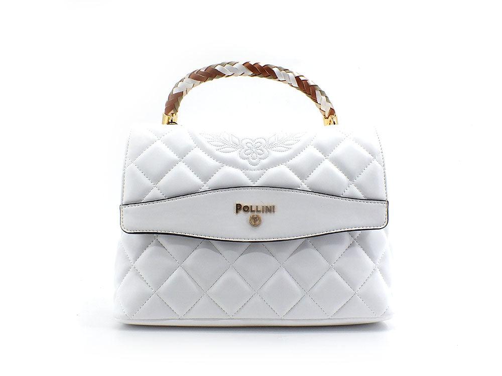 POLLINI Borsa Saddle Flap Logo Gold Bianco SC4556PP0ESB0100 - Sandrini Calzature e Abbigliamento