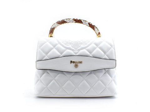 POLLINI Borsa Saddle Flap Logo Gold Bianco SC4556PP0ESB0100 - Sandrini Calzature e Abbigliamento