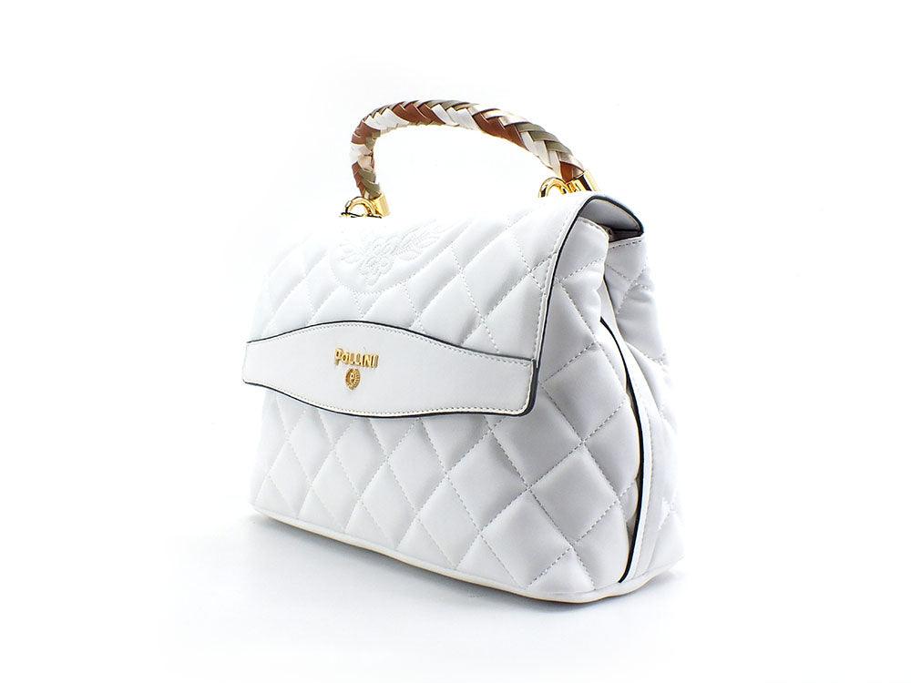 POLLINI Borsa Saddle Flap Logo Gold Bianco SC4556PP0ESB0100 - Sandrini Calzature e Abbigliamento