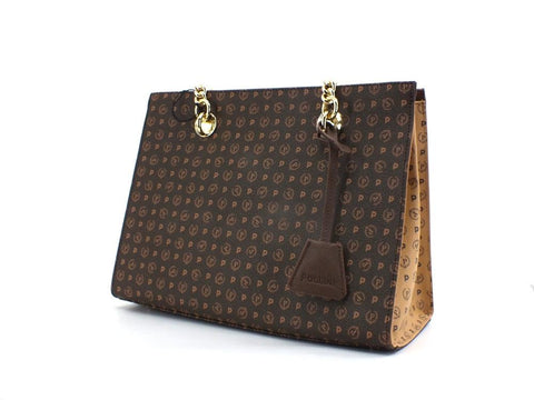 POLLINI Borsa Tote Medium Loghi Marrone Crema TE8406PP02Q5330A - Sandrini Calzature e Abbigliamento