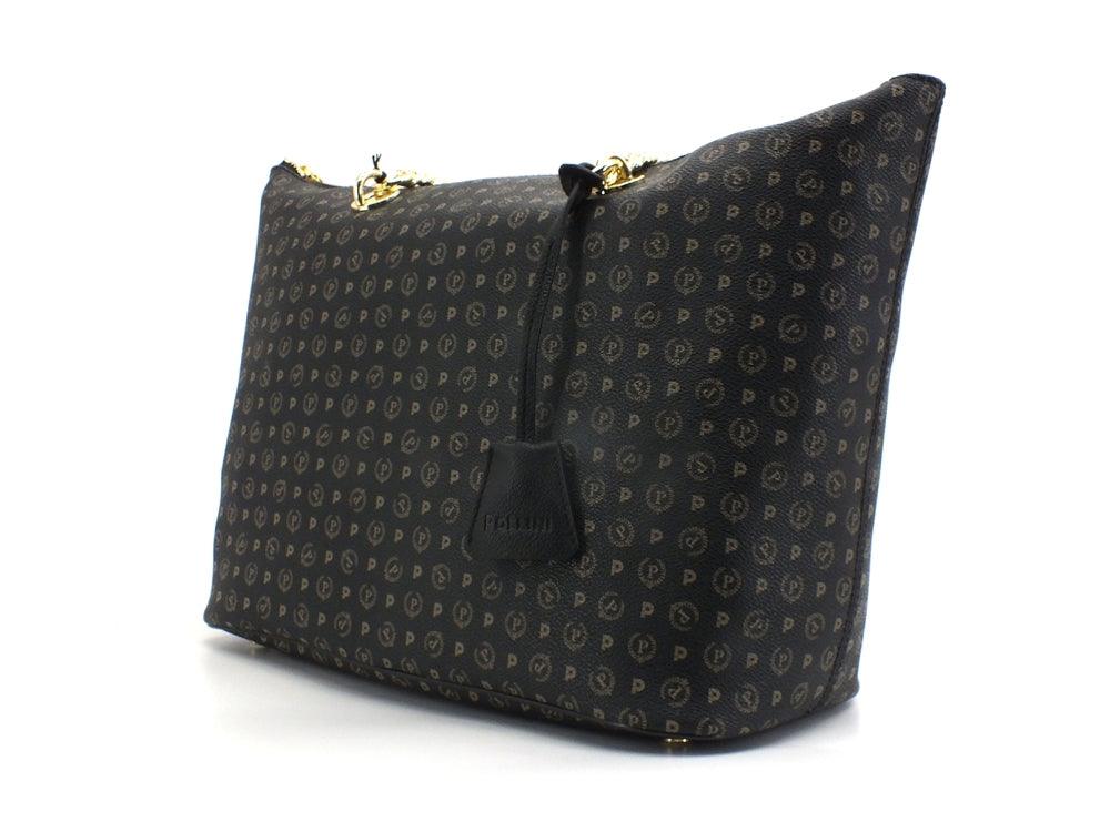 POLLINI Borsa Tote Zip Loghi Printed Nero TE8410PP02Q1100A - Sandrini Calzature e Abbigliamento