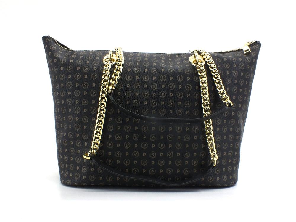 POLLINI Borsa Tote Zip Loghi Printed Nero TE8410PP02Q1100A - Sandrini Calzature e Abbigliamento