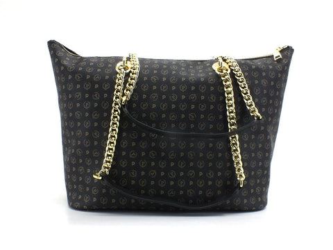 POLLINI Borsa Tote Zip Loghi Printed Nero TE8410PP02Q1100A - Sandrini Calzature e Abbigliamento