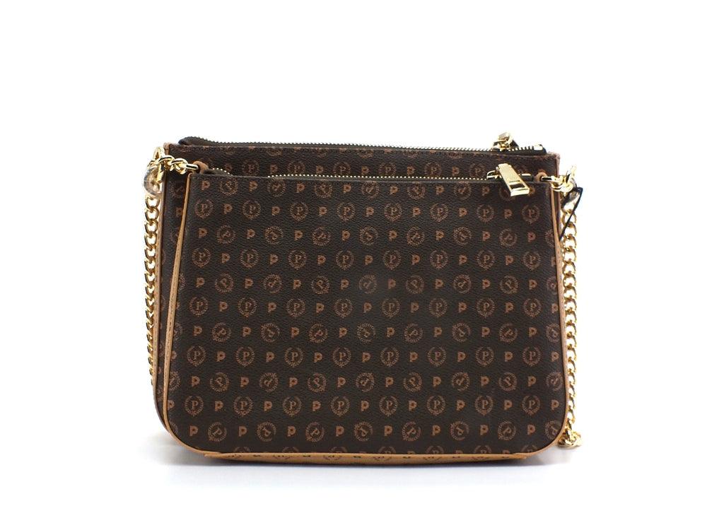 POLLINI Borsa Tracolla Zip Loghi Marrone Crema TE8469PP0DQ5330A - Sandrini Calzature e Abbigliamento