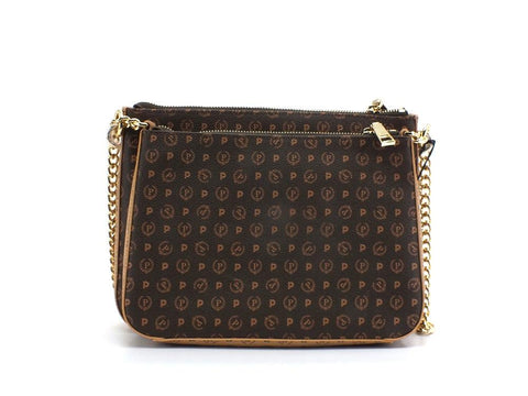 POLLINI Borsa Tracolla Zip Loghi Marrone Crema TE8469PP0DQ5330A - Sandrini Calzature e Abbigliamento